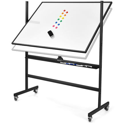 mobile magnetic large reversible whiteboard 360° rotatable 90 x 120 cm black + white