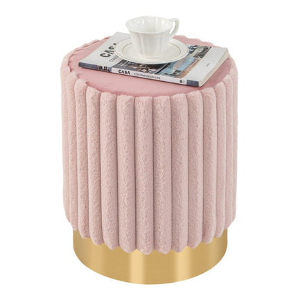 round velvet ottoman upholstered footstool with sturdy metal base φ37 x 43 cm pink