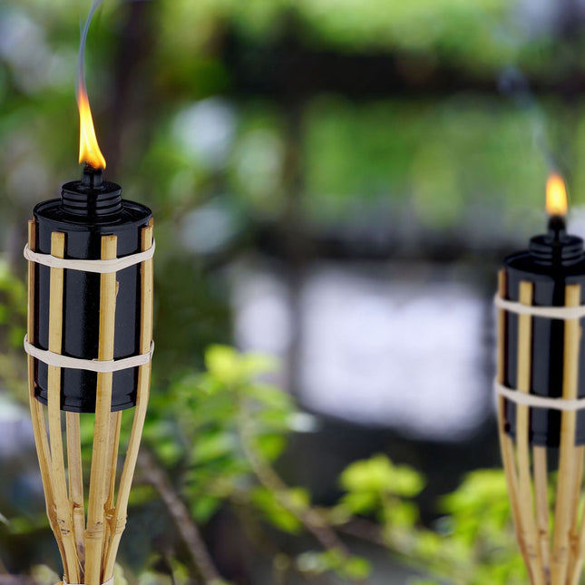 set of 10 garden torches bamboo 80 cm
