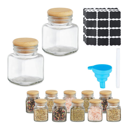 set of 12 spice jars with bamboo lids