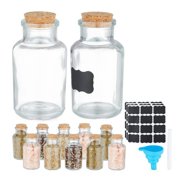 set of 12 spice jars with cork lids