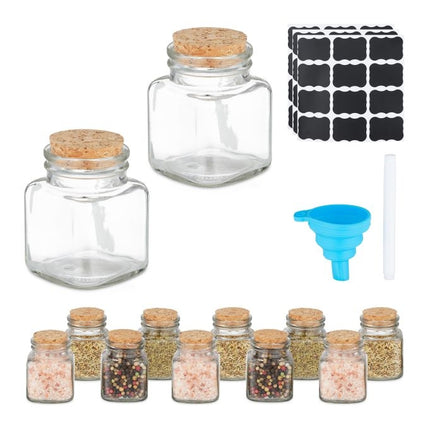 set of 12 spice jars with square cork lids