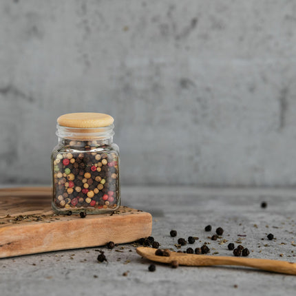 set of 14 spice jars with bamboo lids