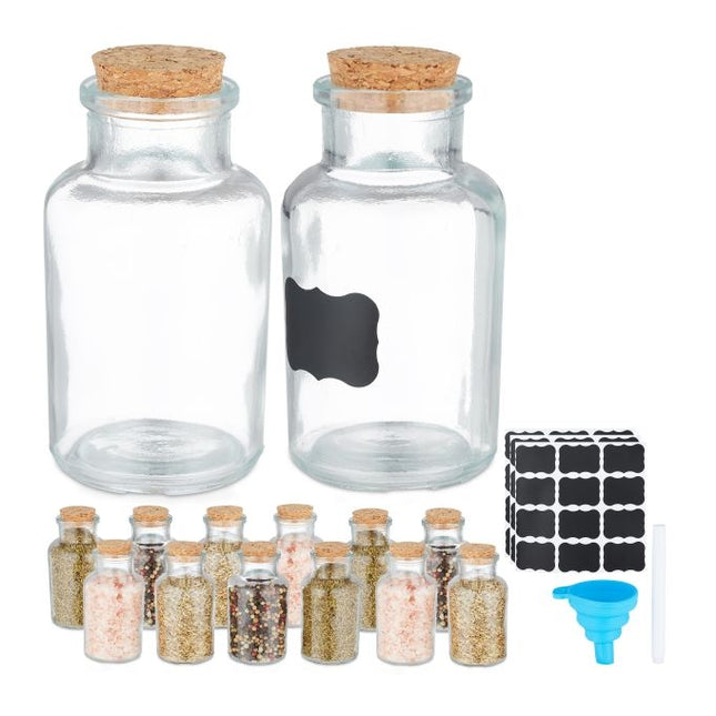 set of 14 spice jars with cork lids