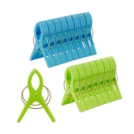 set of 16 beach towel clips in blue/green