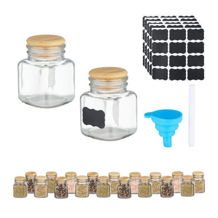set of 20 spice jars square bamboo