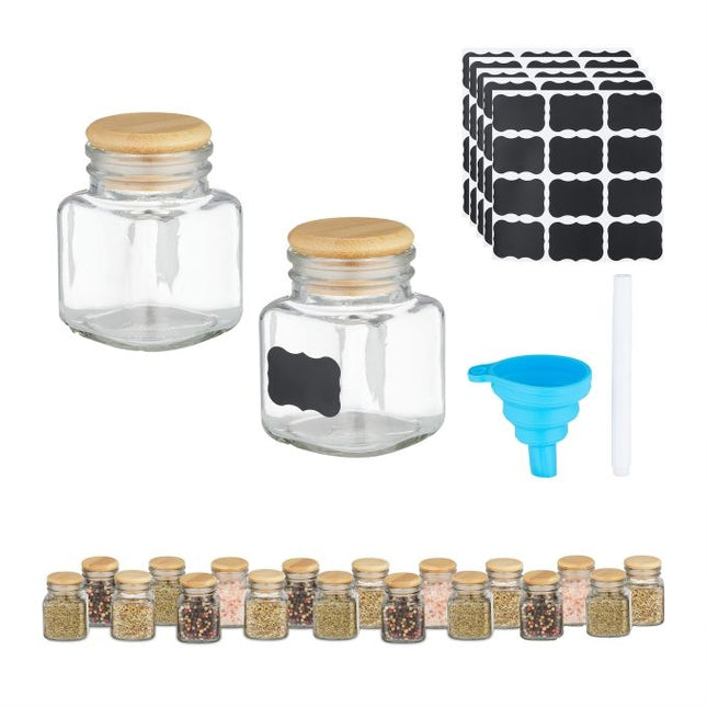 set of 20 spice jars square bamboo