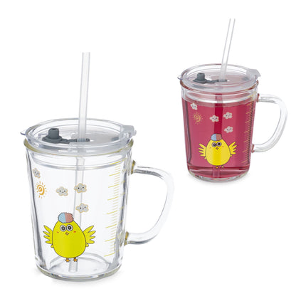set of 2 children's glasses with chicken motif