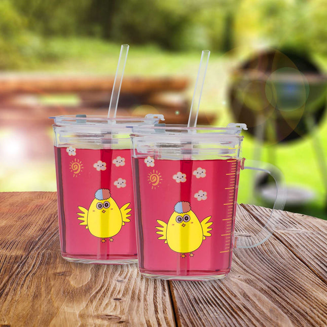 set of 2 children's glasses with chicken motif