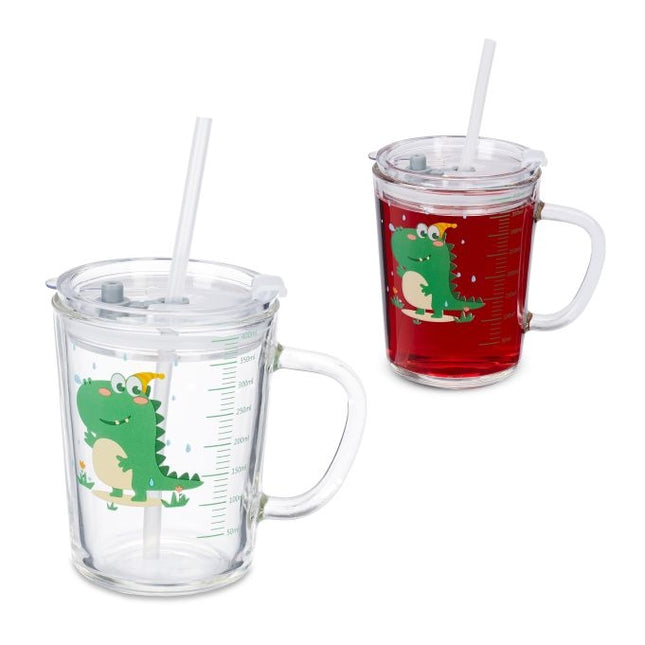 set of 2 children's glasses with dinosaur motifs