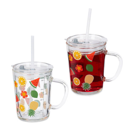 set of 2 children's glasses with fruit motifs