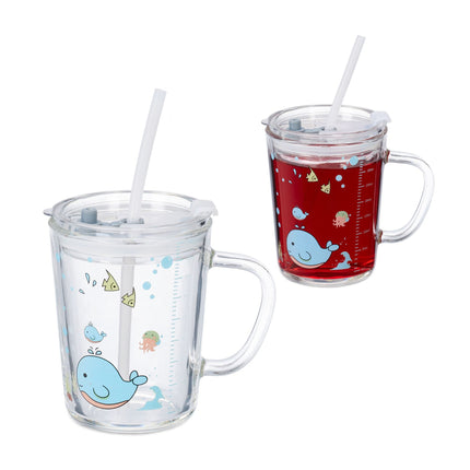set of 2 children's glasses with whale motif