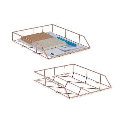 set of 2 letter baskets rose gold