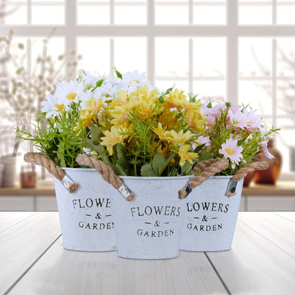 set of 3 artificial flowers in pot