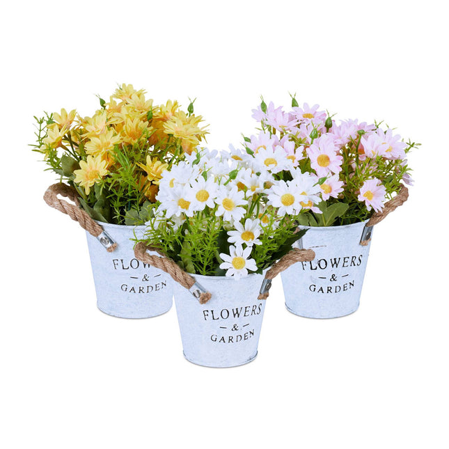 set of 3 artificial flowers in pot