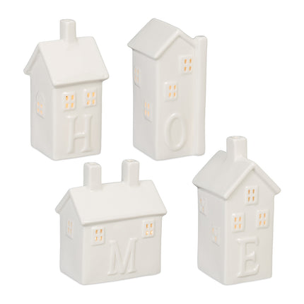 set of 4 ceramic "Home" heat candle holders