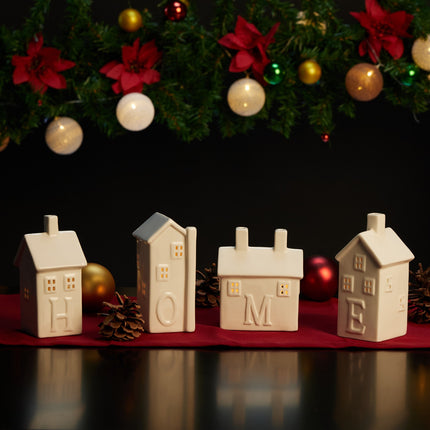 set of 4 ceramic "Home" heat candle holders
