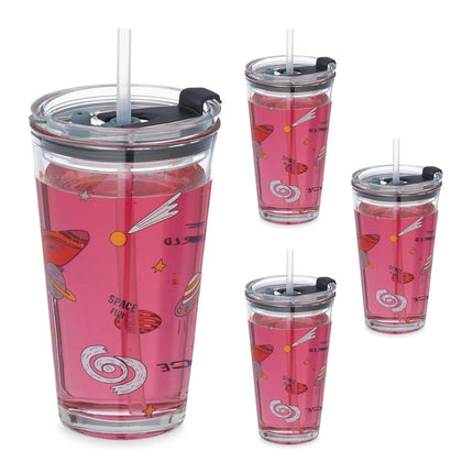 set of 4 children's glasses with a space motif