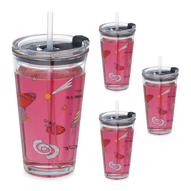 set of 4 children's glasses with a space motif