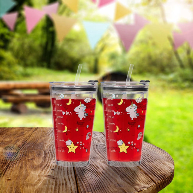 set of 4 children's glasses with unicorn motif
