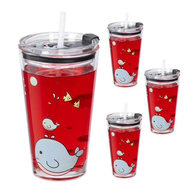 set of 4 children's glasses with whale motif