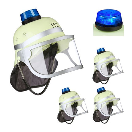 set of 4 firefighter helmets with blue light