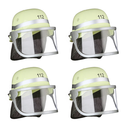 set of 4 firefighter helmets with blue light