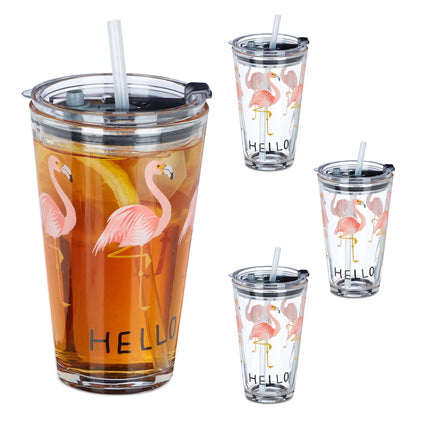 set of 4 glass bottles Flamingo