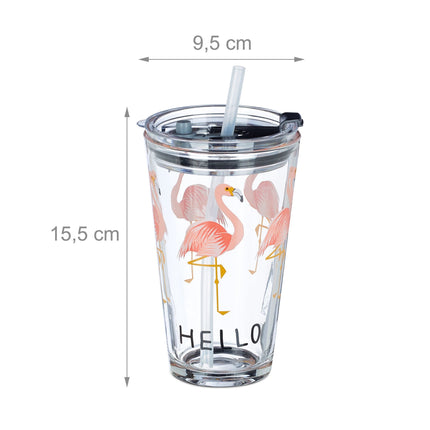 set of 4 glass bottles Flamingo