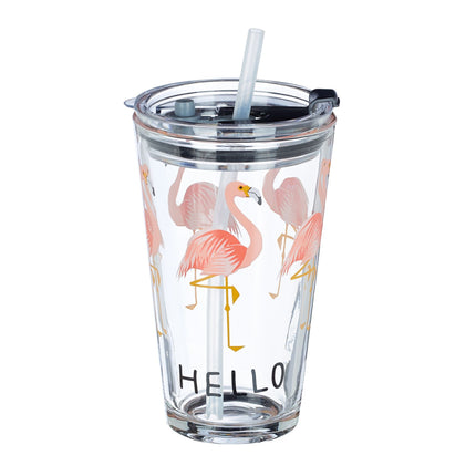 set of 4 glass bottles Flamingo