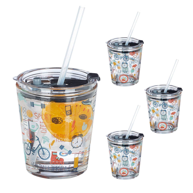 set van 4 glazen mokken met sportmotieven