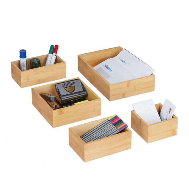 set of 5 bamboo storage boxes