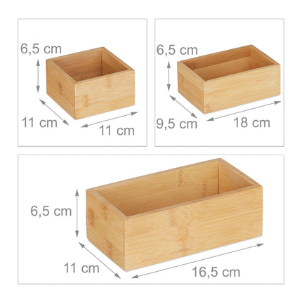 set of 5 bamboo storage boxes