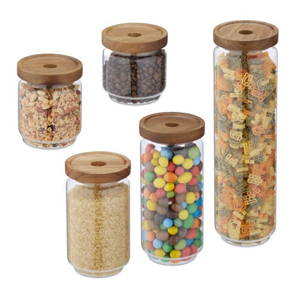 set of 5 glass storage jars with lids