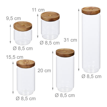set of 5 glass storage jars with lids