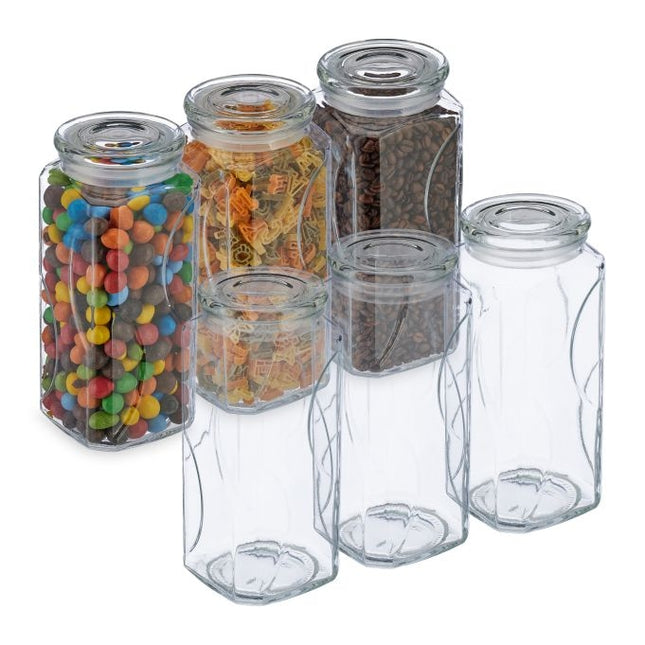 set of 6 storage jars with lids 1300 ml