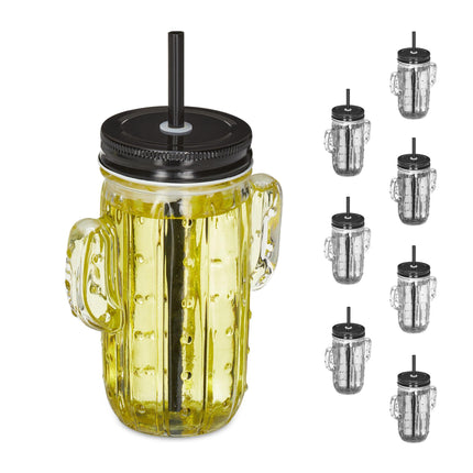 set of 8 drinking glasses Cactus with straw