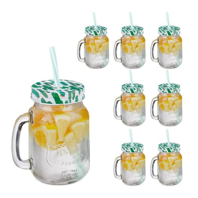 set of 8 drinking glasses with cactus lids