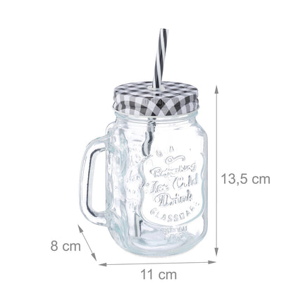 set of 8 drinking glasses with checkered lids