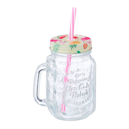 set of 8 drinking glasses with lids Flamingo