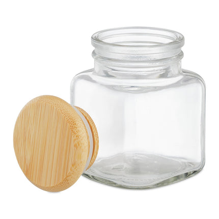 set of 8 spice jars with bamboo lids