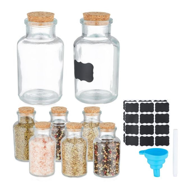 set of 8 spice jars with cork lids