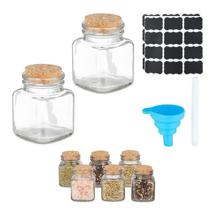 set of 8 spice jars with square cork lid