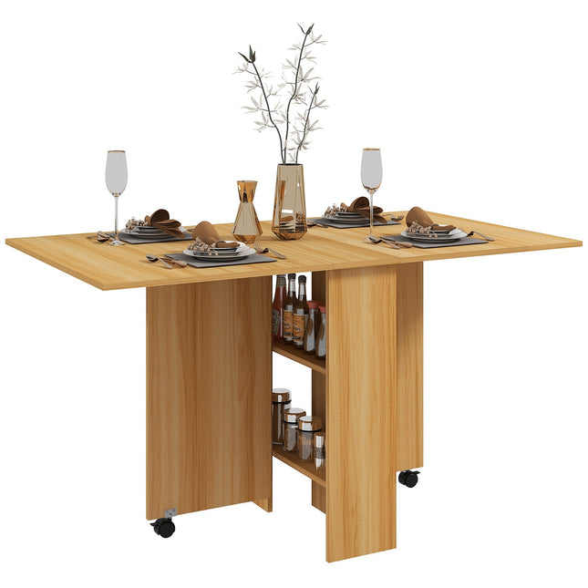 Small folding dining table, 140cm, space-saving, teak