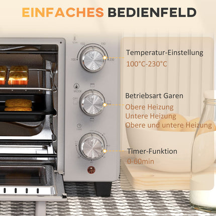 Compact 21L oven, 100°C-230°C, 3 cooking modes